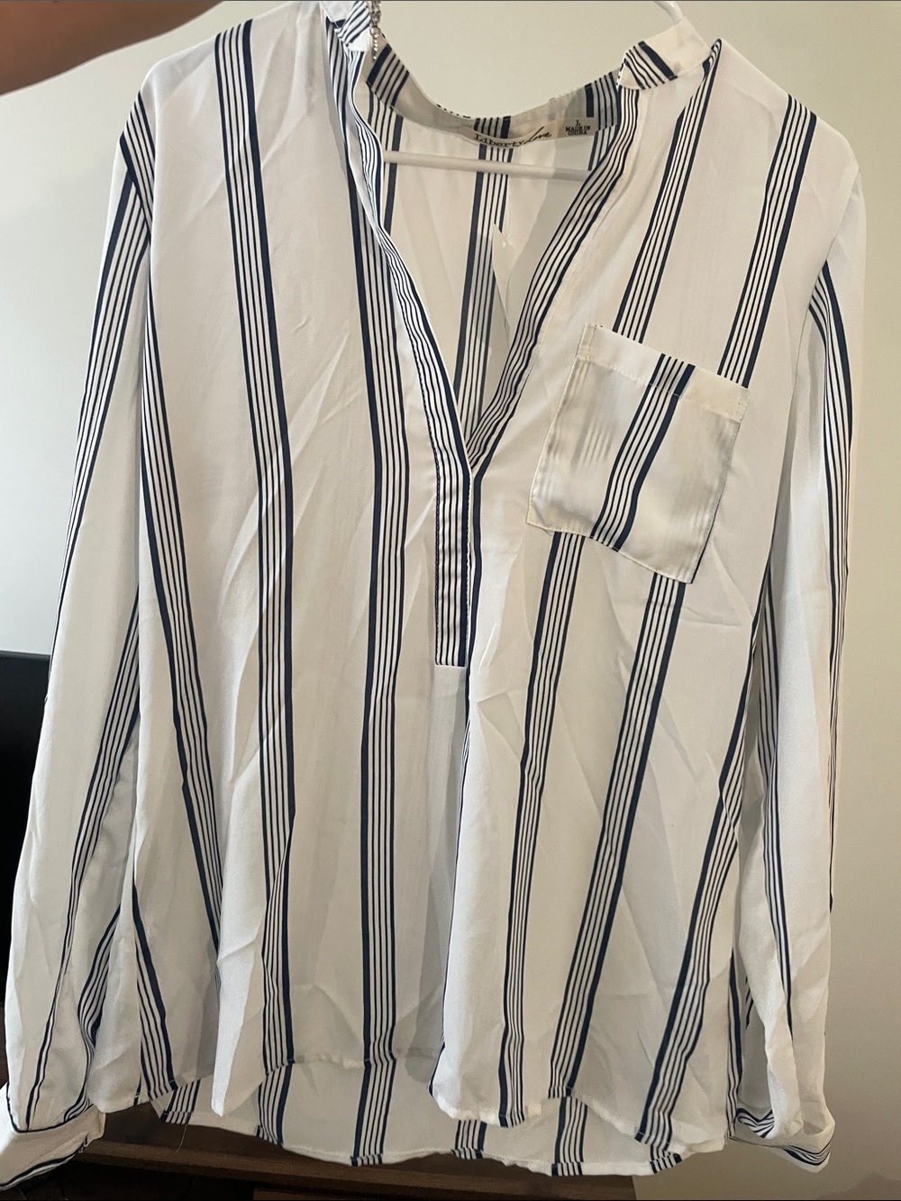 Liberty Love White Shirt with Navy Vertical Stripes